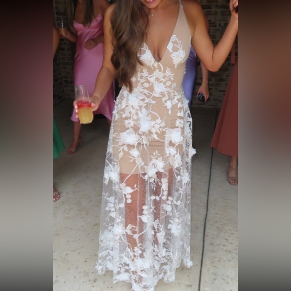 Dress the Population | Dresses | Dress The Population Sidney Aline Sheer  Lace Floral Appliqu Gown Brand New | Poshmark